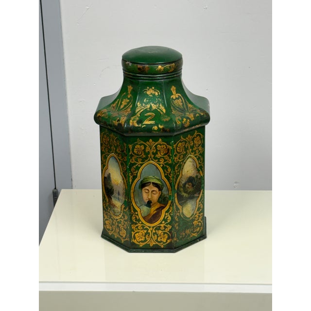 Metal Savage London Victorian Hand Painted Tole Tea Canister No. 2, 19th Century For Sale - Image 7 of 12