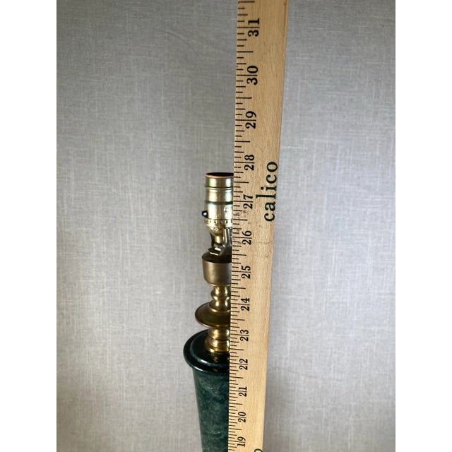 Traditional Mid Century Green Marble & Brass Lamps - a Pair For Sale - Image 3 of 8