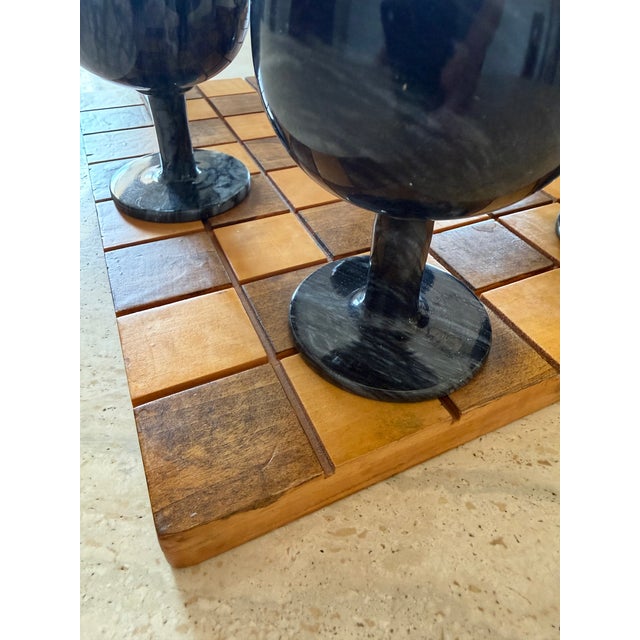 Carved Marble Stemware (6 Goblets) Displayed on Handmade Chess/Checkerboard 1969 For Sale - Image 11 of 14