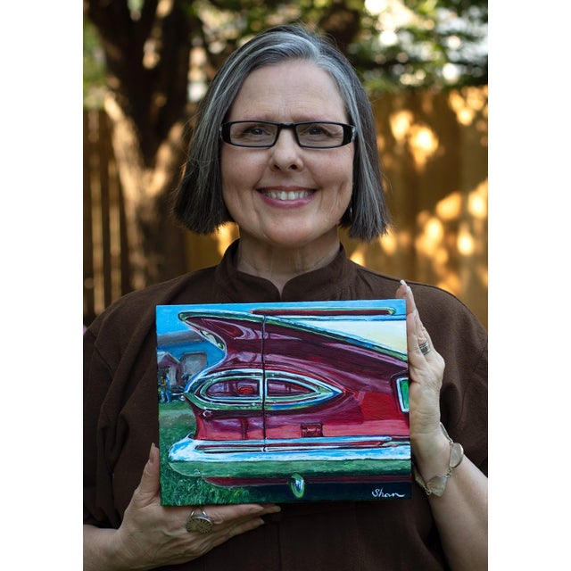 This artwork captures the iconic rear profile of a 1959 Chevrolet El Camino, showcasing its distinctive tail fins and...
