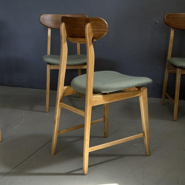Dining Chairs in Wooden Frame and Fabric Seat, 1960s, Set of 4 For Sale - Image 4 of 12