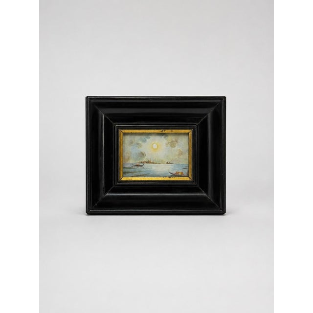 Grand Tour Pair of Venetian Grand Tour Miniature Marine Views in Ebonized Frames For Sale - Image 3 of 8