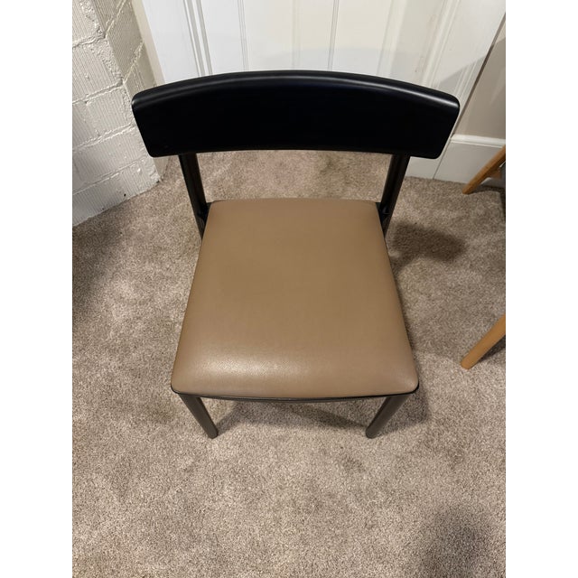 Mid-Century Modern Andreu World 'Smart Chair' Stacking Dining Chairs, Set of 4 - Black Beechwood & Taupe Leather For Sale - Image 3 of 8