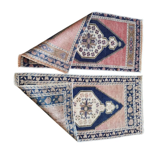 1960s Muted Color Turkish Small Area Rugs - a Pair For Sale In Philadelphia - Image 6 of 6