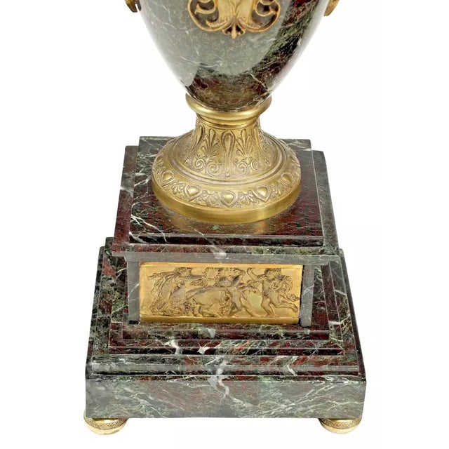 Metal 1800's Antique French Napoleon Iii, Marble, Mantel, Clock & Garnitures, Set of 3 For Sale - Image 7 of 7