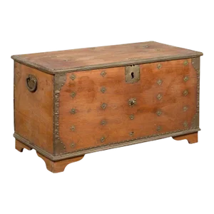 19th Century Rustic Indonesian Wooden Blanket Chest with Brass Accents