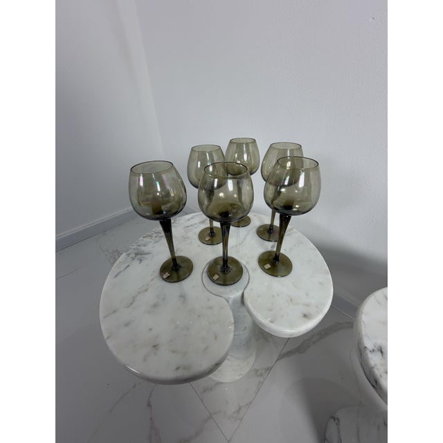 Luminescent Smoke Grey Wine Glasses, 1940s, Set of 6 For Sale - Image 11 of 12