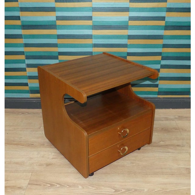 Walnut Record Player Side Table on Casters, 1970s For Sale - Image 12 of 12