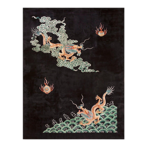 Exciting Black Field Antique Cloud Band & Celestial Dragon Chinese Art Deco Rug