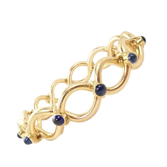 Tiffany & Co. 18k Yellow Gold France Sapphire Bangle Bracelet For Sale - Image 10 of 10