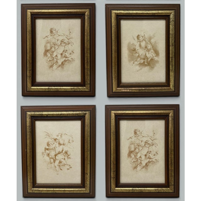 Impressive set of four Sepia colored Prints (or could be Engravings) Mid Twentieth Century. Depicting various studies of...