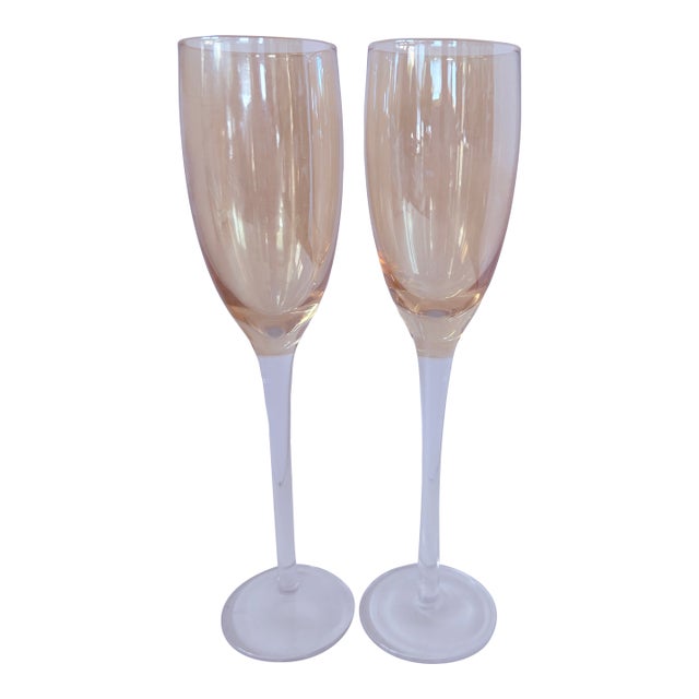 Vintage Amber Champagne Flutes | Mid-Century Blush Stemware - a Pair For Sale