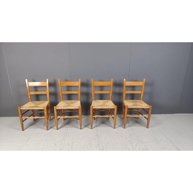 Mid-Century Modern Mid-Century Oak and Wicker Dining Chairs, 1970s, Set of 4 For Sale - Image 3 of 12