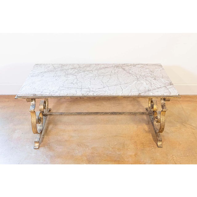 Neoclassical 20th Century French Gilt Iron and Marble Coffee Table For Sale - Image 3 of 8