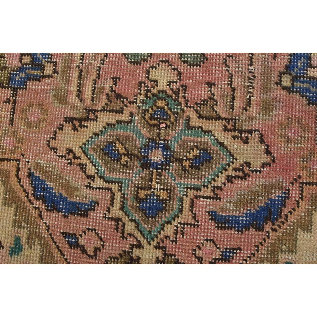 Tabriz Rug 5’3” X 8’4” Pink Wool Vintage Distressed Hand-Knotted Carpet For Sale - Image 4 of 12