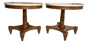 Pair of Weiman "Heirloom" Round Mahogany and Marble Pedestal Side Tables, MCM