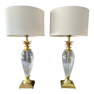 Pineapple Style Blown Glass Lamps, Pair For Sale