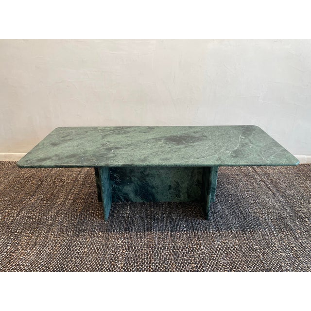 Postmodern 1970s Vintage Rainforest Green Marble Coffee Table For Sale - Image 3 of 11
