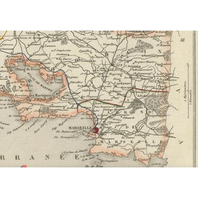 Map of Bouches-du-Rhône France with Marseille and Rhône Delta, 19th Century : This finely engraved 19th-century map of the...
