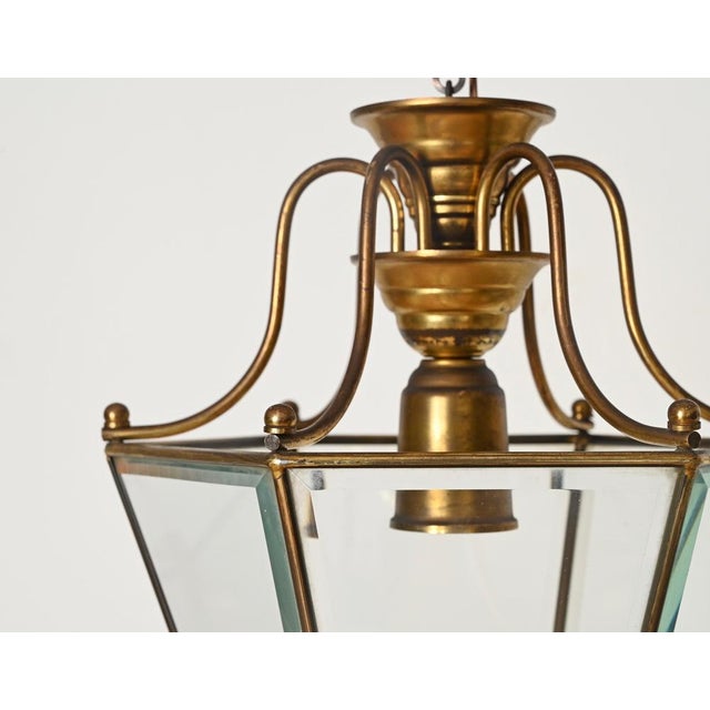 1950s Hexagonal Brass and Glass Chandeliers after Adolf Loos, Italy, 1950s, Set of 2 For Sale - Image 5 of 12