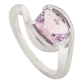 Modern-Inspired 925 Silver Cushion Cut Faceted Amethyst Bypass Ring - Size 6.5 For Sale