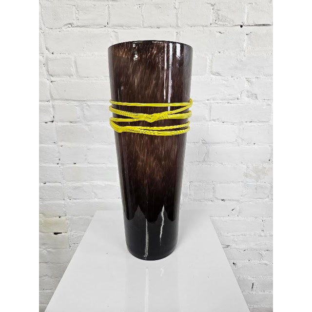 Artisan Blown Glass Vase With Rope Accent For Sale - Image 4 of 7