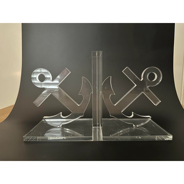 Coastal Nautical Acrylic Anchor Book Ends, a Pair For Sale - Image 4 of 10