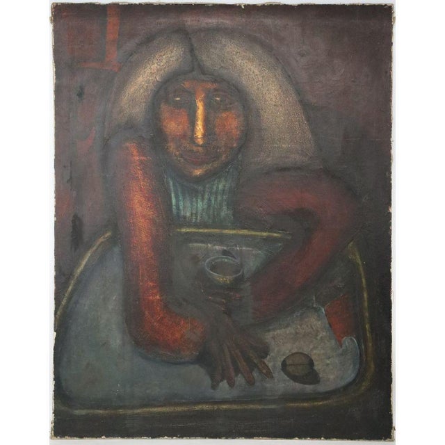 TOMOYSHI MURAYAMA (Japan 1901 – 1977) oil on canvas "Portrait at Table" signed lower left from an Astoria Queens, New York...
