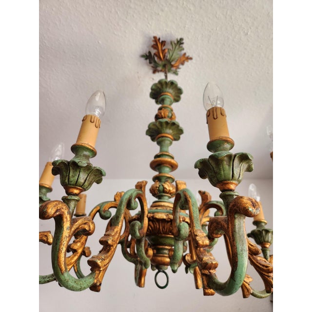 Antique Louis XV Rococo Baroque Florentine Chandelier with Eight Arms Gilded with Gold Leaf, Italy, 1920s For Sale - Image 16 of 18