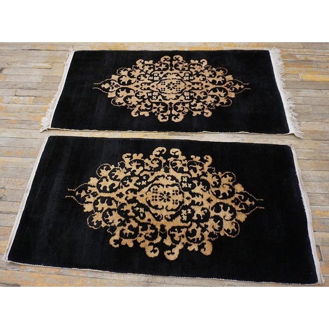 1920s Pair of Black Antique Artistic Chinese Art Deco Small Scatter Size Rugs For Sale In New York - Image 6 of 11