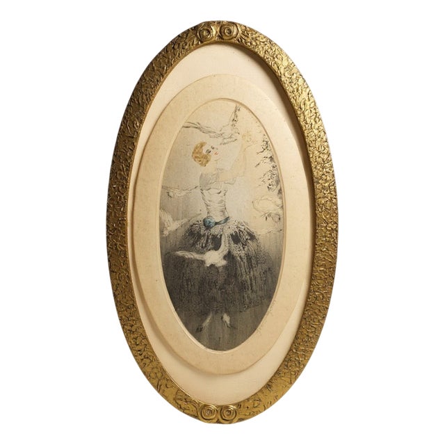 Jean Gilles, Art Deco Woman with Doves, Engraving For Sale