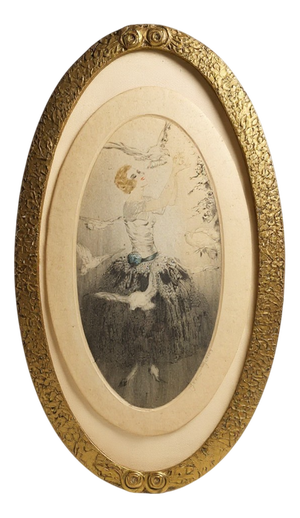 Jean Gilles, Art Deco Woman with Doves, Engraving