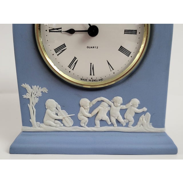 Vintage English Blue Jasperware Neoclassical Wedgewood Shelf Desk Clock For Sale - Image 9 of 12