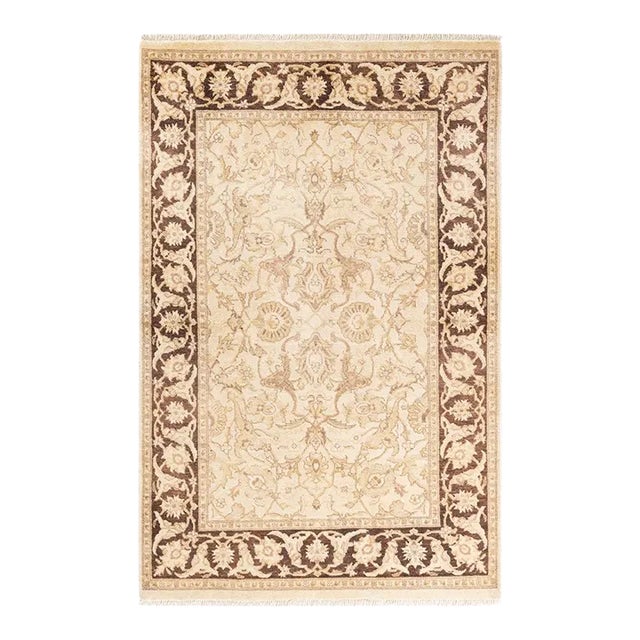 Eclectic, One-of-a-Kind Hand-Knotted Area Rug in Ivory, 4' 2" x 6' 2" For Sale
