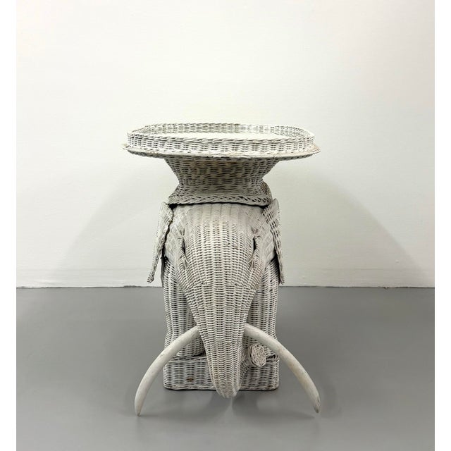 Hollywood Regency Vintage Woven Rattan Elephant Tray Table For Sale - Image 3 of 8