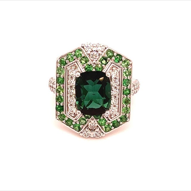 Tourmaline Tsavorite Diamond Ring 14k Gold 5.55 TCW GIA Certified For Sale - Image 9 of 12