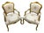 French Louis XVI-Inspired Armchair Set of 2 – Gold Leaf Carved Frame With Floral Damask Upholstery For Sale