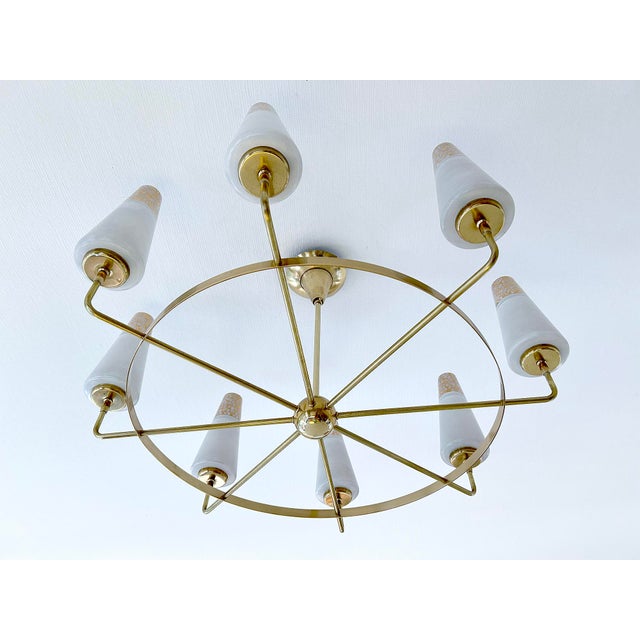 Large Vintage Italian Glass and Brass Chandelier, 1950s For Sale - Image 9 of 18