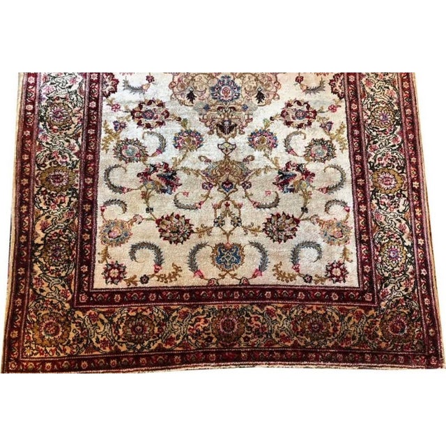 A Stunning Antique 100% Silk Persiam Kashan Rug | Chairish
