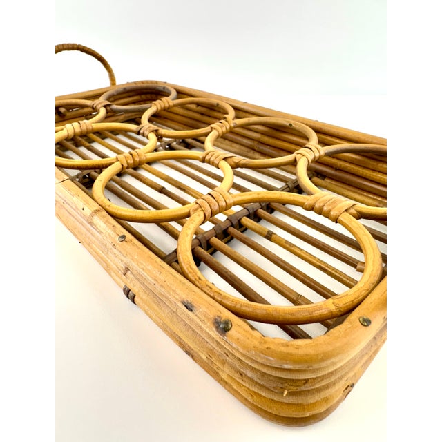 1960s 1960s Mid-Century Modern Rattan Drink Caddy With Wine Bottle Rack For Sale - Image 5 of 12