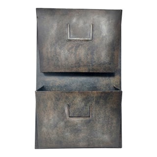 Metal Wall Mount Two Pocket Organizer Magazine Rack Industrial Chic for Workshop, Garden, Kitchen, Office For Sale
