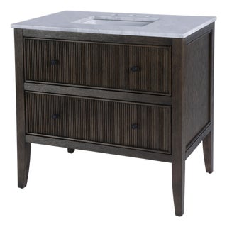 Bristol 36 in. W Marble and Wood 1 Drawer Ribbed Bathroom Vanity, Dark Roast Coffee Wire Brushed For Sale