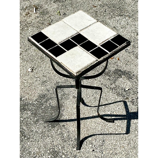Mid-Century Modern Vintage Boho Tile Top Drinks Table For Sale - Image 3 of 9