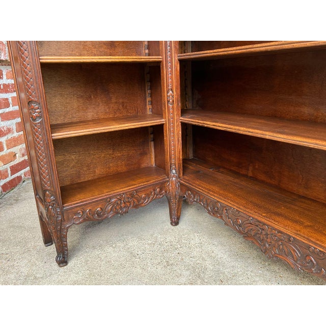 Antique French Corner Bookcase Carved Oak Louis XV Revival Open Shelves C1920 For Sale - Image 16 of 18
