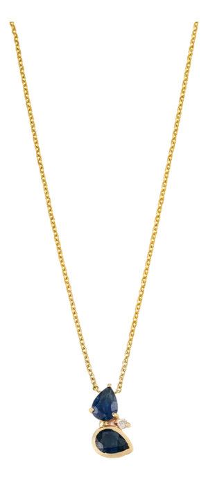 1.66ct Double Pear-Shaped Sapphire Diamond Pendant Necklace in 14k Yellow Gold