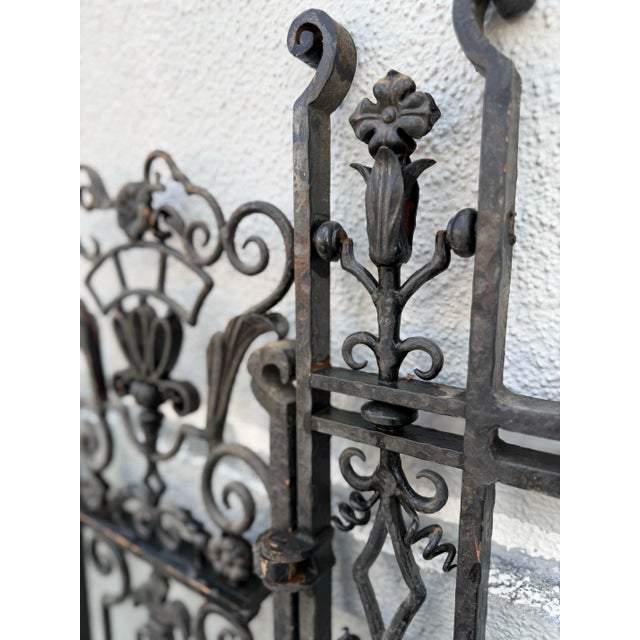 Pair of Antique 1920’s Wrought Iron Pedestrian Garden Gates For Sale - Image 11 of 12