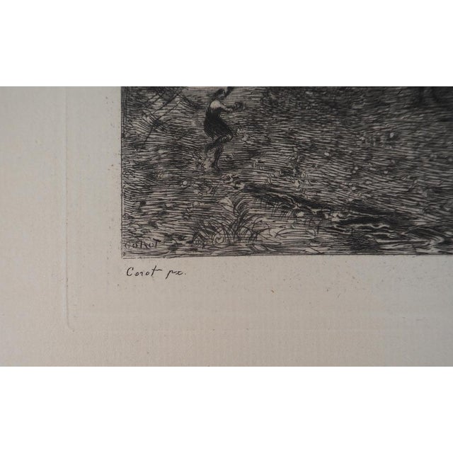 JB Camille COROT (after) Bucolic walk Engraving after a painting by Corot Copper setting by Waltner On vellum 30 x 20.5cm...