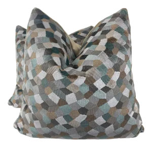 Kravet Couture “Modern Mosaic Velvet” in Tuscan Sun 22” Pilliws-A Pair
