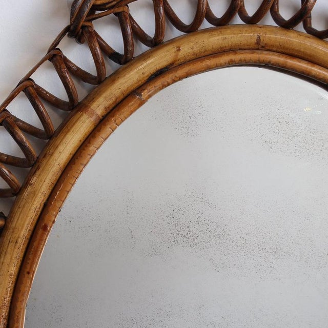 Vintage Italian Rattan Wall Mirror with Hanging Chain, 1960s For Sale - Image 11 of 14