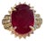 Oval 12 Carat Treated Ruby and 1 Carat Diamond 14 Karat Yellow Gold Ring For Sale